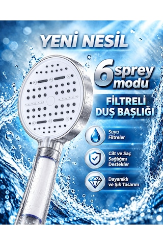 Shnstore Büyük Panelli 6 Farklı Su Modlu Filtreli Duş Başlığı Beyaz Tasarım Shntknd0720