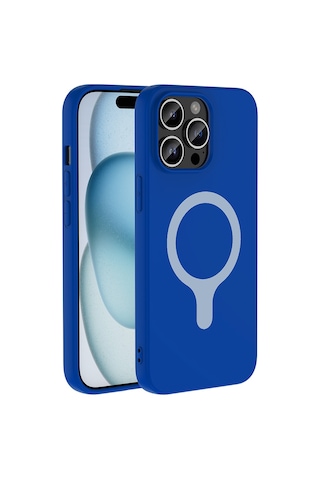 Apple iPhone Uyumlu 14 Pro Max Kılıf M-safe Şarj Özellikli Zore Aris Silikon Kapak - Saks Mavi