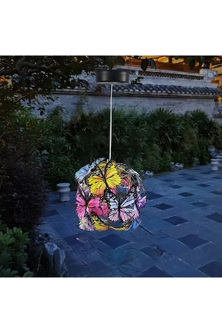 Novahub Demir Kelebek Top Sarkıt, Güneş Bahçe Dekorasyonu, Işık Yaratma, Kare Manzara, Açık Renk, Bahçe Atmosferi