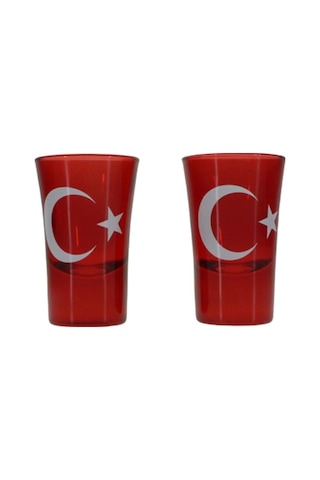 Kırmızı Ayyıldızlı Kahve Yanı Su Bardağı 2&Apos:Li Cam Shot B