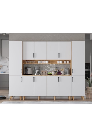 Della Kahve Köşesi Çok Amaçlı Dolap Kiler Mutfak Dolabı Çam Beyaz 240cm Çam Beyaz