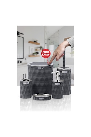 Okyanus Home Diamond Antrasit Kromlu Click Kapak 5'li Banyo Seti Antrasit