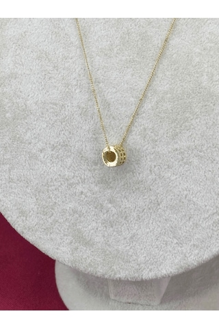 14 K Renginde Çift Sıra Taşlı Daire Şekilli Minimal Gold Kolye Gold