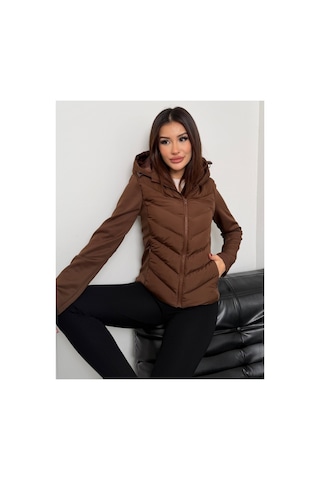 Asur Boutique Asur Butik Kadın Kapşonlu Micro Dolumlu Zr Model Mont Kahverengi