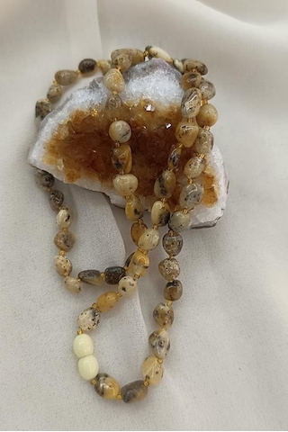 Kolye Damla Kehribar Amber Doğaltaş Yetişkin Kolyesi Kahverengi