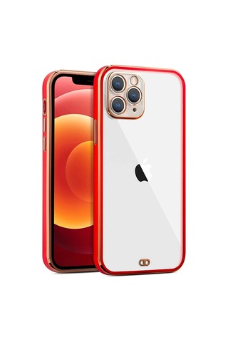 Hepsi iPhone Uyumlu 11 Pro Max 6.5inç Gold Çerçeve Kamera Korumalı Bumper Kılıf- 5775 Najmaddin Kırmızı