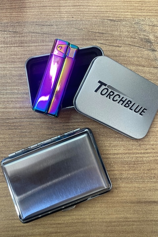 Ciyu Ticaret Torchblue Metal Çakmak ve Sigara Kutusu