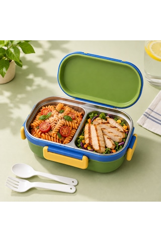 Muzeko Hc6212d 2 Bölmeli Paslanmaz Çelik Yemek Kabı Sızdırmaz Kapaklı Taşınabilir Diyet Beslenme Kabı Mavi Yeşil Hc6212d 1000ml Mavi - Yeşil