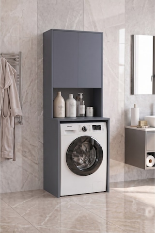 Çamaşır Makinası Dolabı Kurutma Makinası Dolabı 2 Kapaklı 190x67x67 Siyah