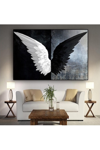 Siyah Beyaz Güçlü Tüy Kanatları 5d Diy Elmas Boyama Mozaik Resim Melek Duvar Dekor 40x50cm