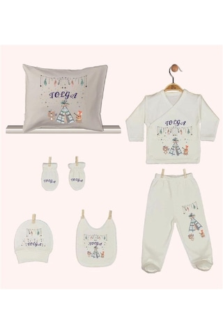Pia Baby Gl 1942-08 İsme Özel Yastık Zıbın Set Krem