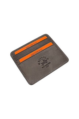 Westpolo Unisex Süper Slim Para Bölmeli Hakiki Deri İnce Kartlık Cüzdan 6 Bölmeli - Gri Gri