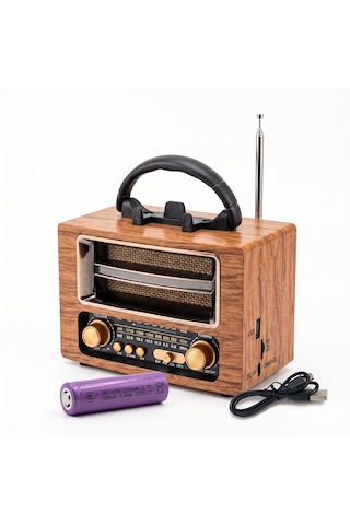 Nns Ns-6637bt Nostaljik Ahşap Radyo Bluetooth Usb Ve Micro Kart Destekli 1200mah Şarjlı Pilli Taşınabilir Kamp Radyosu Altın