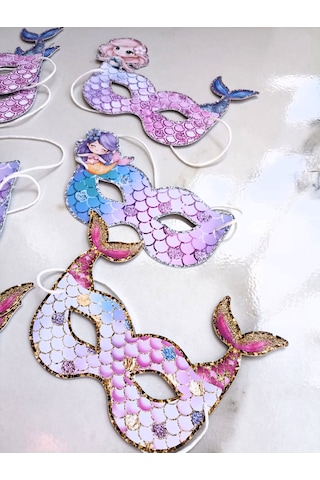 9 Adet Denizkızı Mermaid Konsept Kağıt Parti Maskesi Denizkızı Doğum Günü Süsü