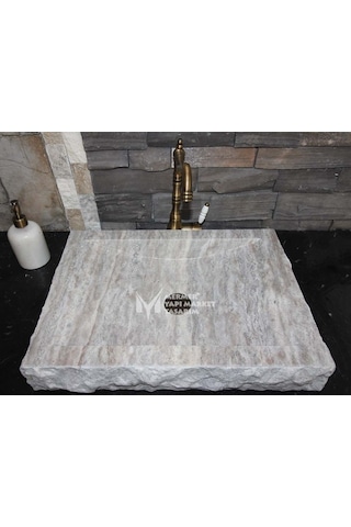Gümüş Traverten Patlatma Lavabo