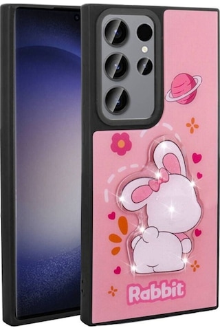Galaxy S22 Ultra Kılıf Parlayan Kabartmalı İkonik Figürlü Zore Amas Silikon Kapak Pembe