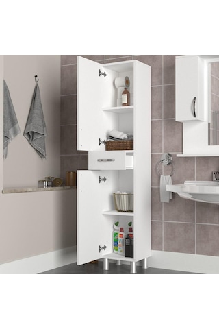 Dekorister Selin 2 Kapak 1 Çekmeceli Banyo Boy Dolabı Beyaz (267064377) Çok Renkli