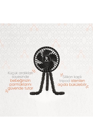 Gezenbebe Çok Fonksiyonlu Bebek Arabası Fanı Siyah