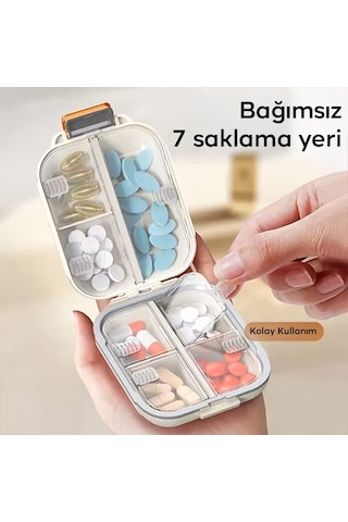Ezere Taşınabilir Seyahat İlaç Kutusu 7 Gün Bölmeli Büyük İlaç Kutusu - Krem Krem