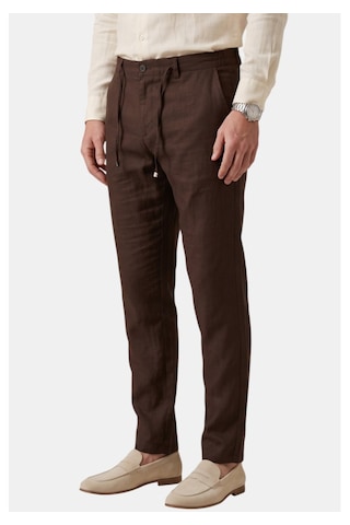 Deepsea Kahve Slim Fit Likralı Keten Dokulu Lastikli Belli İpli Yazlık Erkek Pantolon 2603001
