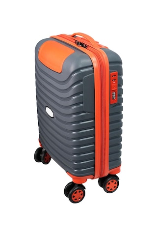Pp Underseat Küçük Boy Gri -turuncu Valiz 46x34x19 Cm 4 Tekerlek Şifreli Kilit Altın