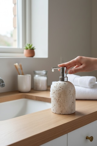 Akayev Mermer Traverten Gümüş Banyo, Mutfak Sıvı Sabunluk Bej