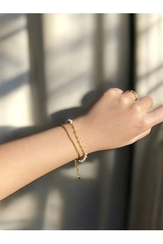 Çift Sıra Boncuklu Zincir Zarif Kadın Bileklik
