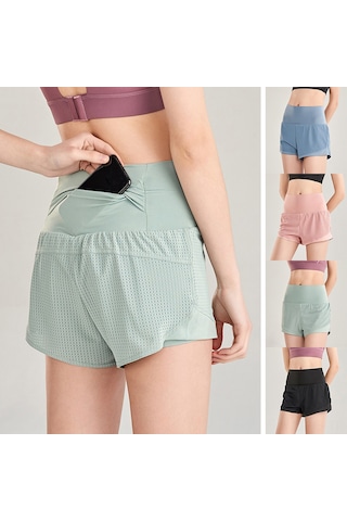 Jeemson Kadın Spor Şortu - Yoga, Koşu İçin Yüksek Bel Rahat Kumaş SiYAH