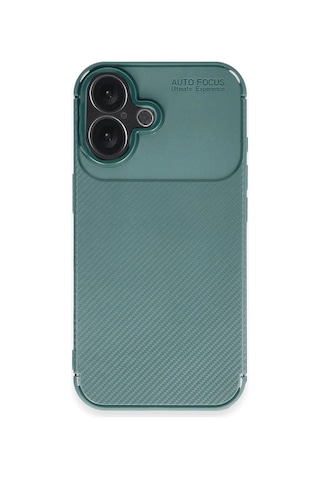 Apple Uyumlu iPhone 16 Plus Kılıf Auto Focus Karbon Kapak Koyu Yeşil