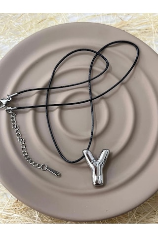 Premium Gümüş Renk Parlak 316l Çelik Uçlu Y Harf Kolye 45cm