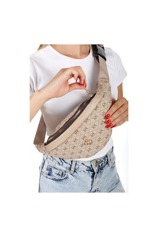 Kadın Desenli Mekanizmalı Cüzdan Ve Çapraz Omuz Askılı Bel Ve Omuz Çantası - Bej - New345 Bej - Bej