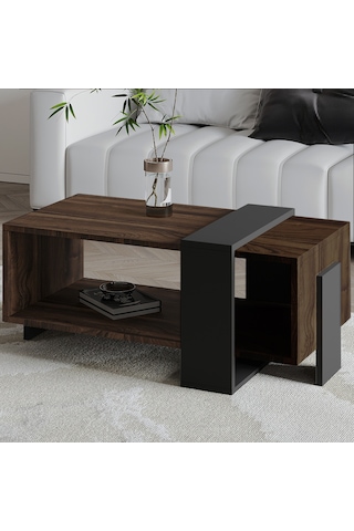 Meleni Orta Sehpa 90 Cm Modern Tasarım Raflı Ceviz/antrasit