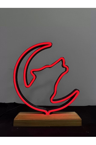 Kurt Figürlü Kırmızı Neon Gece Lambası Çok Renkli
