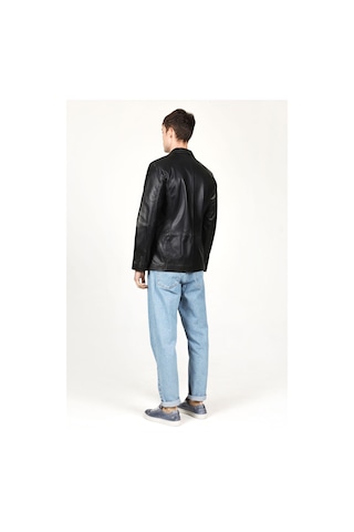 Dericlub Erkek Venedik Kruvaze Yaka Hakiki Deri Blazer Ceket Siyah Siyah