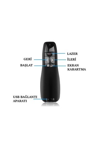 Gaman Kablosuz Sunucu Lazer Powerpoint Sunum Cihazı Usb Alıcılı Slayt Değiştirici Denetleyici+pil Siyah