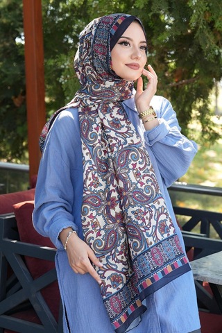 Afvente Etnik Desen Lacivert Soft Pamuk Şal Çok Renkli 60663965