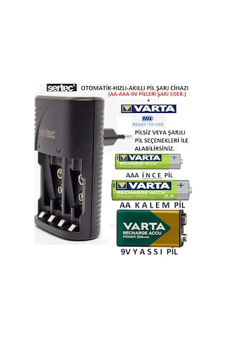 Sertec Stc C9V Otomatik Hızlı Şarj Cihazı Pilsiz Aa Aaa 9V