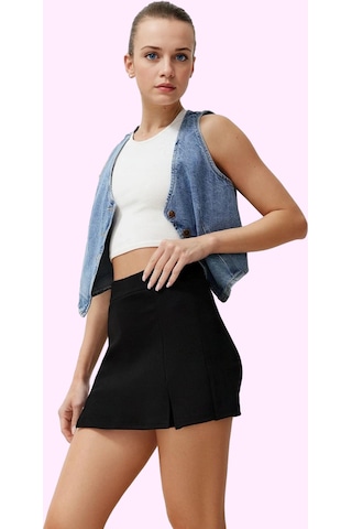 Ersefa Kadın A Line Örme Mini Şort Etek Polyester Casual Günlük Kullanım Siyah