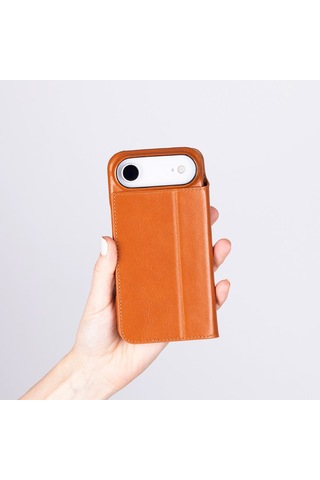 Bloomcase Sonat Urban Tan Hakiki Deri iPhone Uyumlu 17 Air 6.5" Folio Kılıfı Taba
