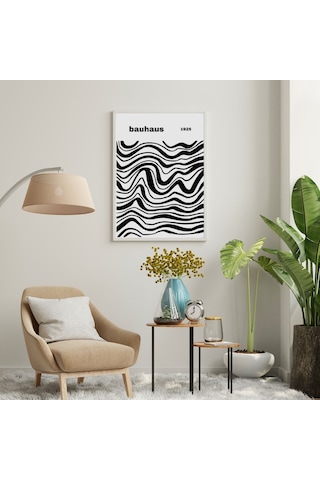 Bauhaus Siyah Çizgiler Duvar Tablosu Çerçeveli 2'li Set Beyaz Renk 35 X 50 Boyut/ebat