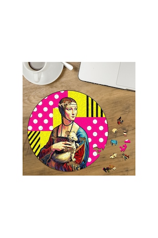 Pop Art Kakımlı Kadın Tasarımlı Özel Kesim Yuvarlak 272 Parça Ahşap Puzzle Mpda511