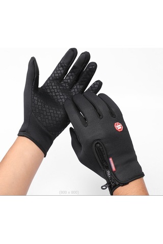 Ranyeek Kışın Sıcak Tutan Dokunmatik Ekran Eldiveni, Motosiklet Ve Kayak İçin Su Geçirmez Pu Fermuarlı, Erkek Ve Kadın İçin. Siyah