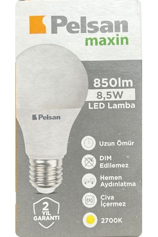 10 Adet Pelsan 8,5w 2700k Sarı Işık E27 Duylu Kalın Duy Led Ampul