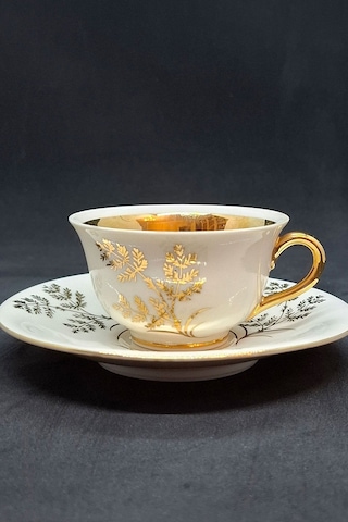 Kerafina Porzellan Türk Kahve Boyu Vintage Kahve Fincanı 2 Parça 90 Ml Sarı - Altın