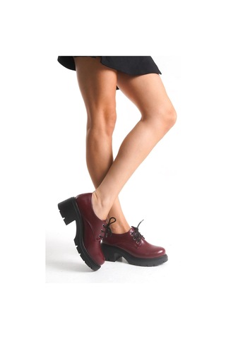 Aymood K-707 Bordo Kırışık Rugan Yüksek Tabanlı Bağcıklı Loafer Ayakkabı Bordo