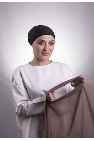 Kahve Pratik Hazır Geçmeli Şal Şifon Boru Boneli 3001_14