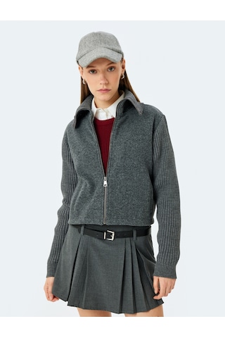 Koton Fermuarlı Slim Fit Dik Yaka Uzun Kollu Sweatshirt Antrasit 5sal10339ık
