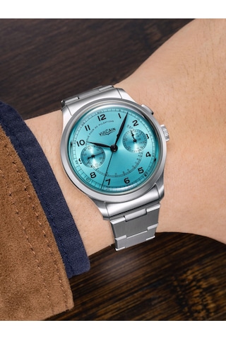 Vulcain Monopusher Heritage Turquoise Chronograph Mekanik Erkek Kol Saati Metalik