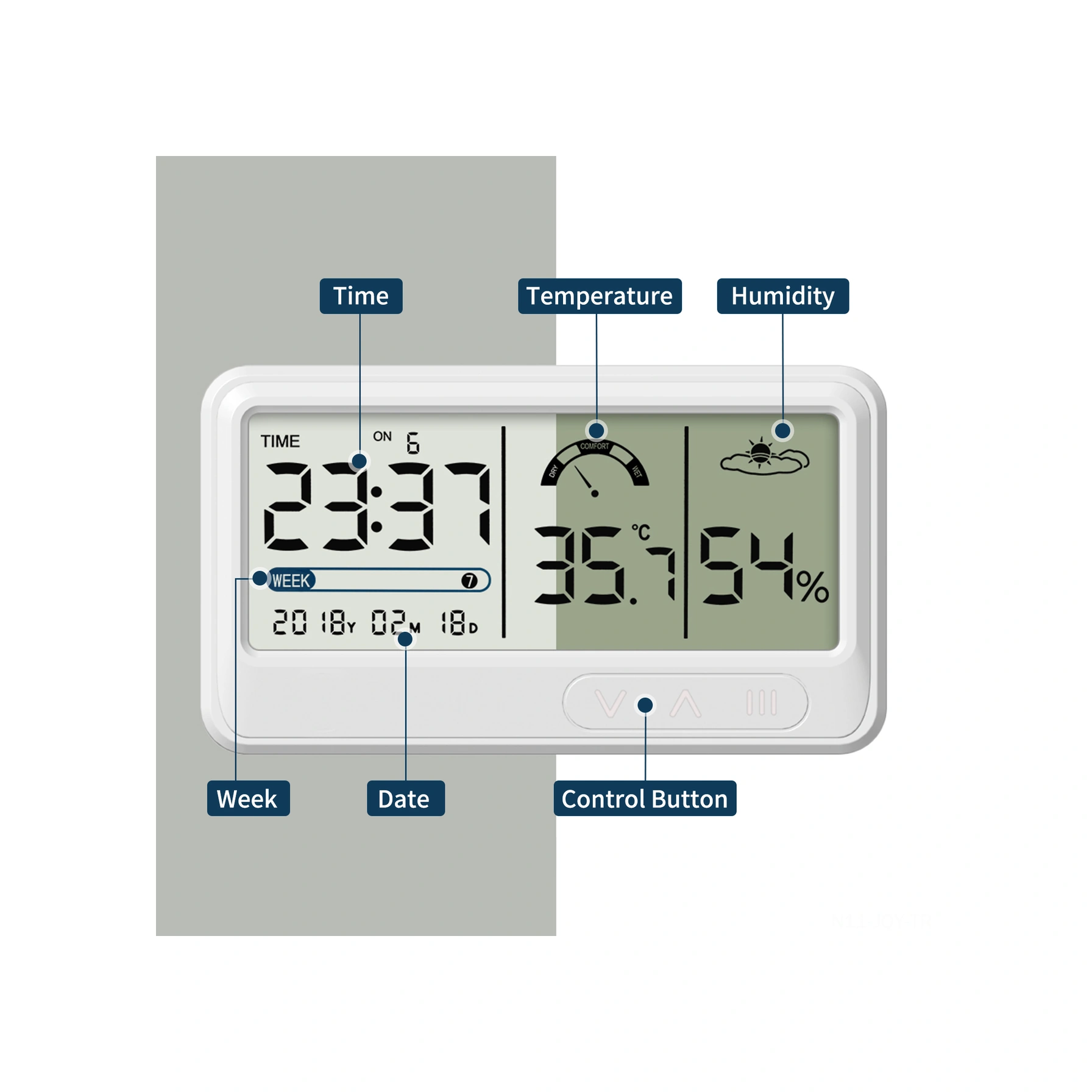 Youmex Beyaz Usb Şarjlı Ev İçi Lcd Dijital Nem Ve Sıcaklık Ölçer, Takvim/alarm, Masaya Konulabilir/duvar Takımı Ys201 -10 C 60 C, 10%-99%rh