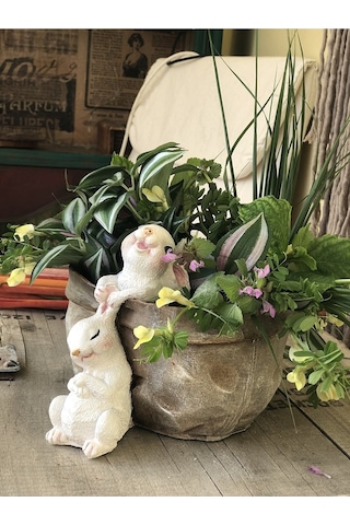 Florada Sepetten Sarkan Sevimli Tavşanlar Dekoratif Saksı
